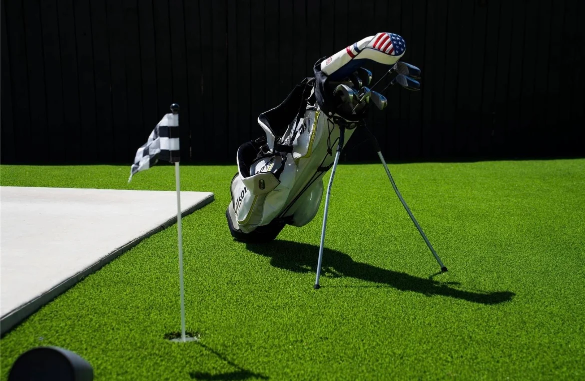 Commercial property synthetic turf install with clean perimeter edges
